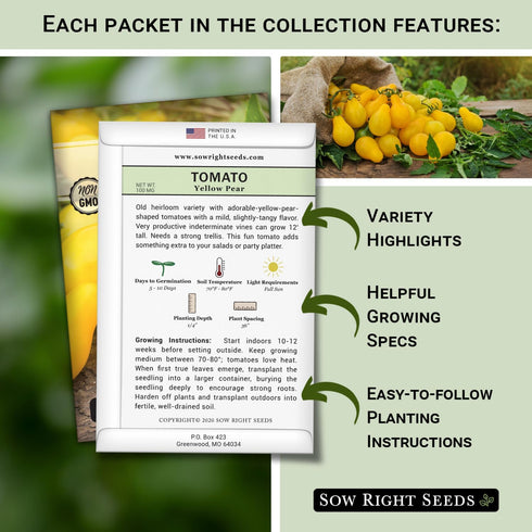 10 Packets Sow Right Seeds - Tomato Seed Collection for Planting - Varieties with Many Sizes, Shapes, and Colors