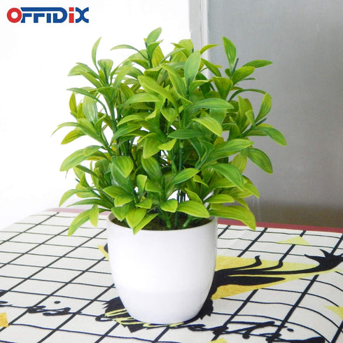 OFFIDIX Mini Plastic Artificial Eucalyptus Leaves, Faux Plant with Pots for Home and Office Decor