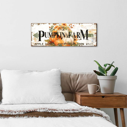 Pumpkin Canvas Wall Art, Rustic Farmhouse Fall Picture for Kitchen Dinner Room, Thanksgiving Halloween Decor 6x17"