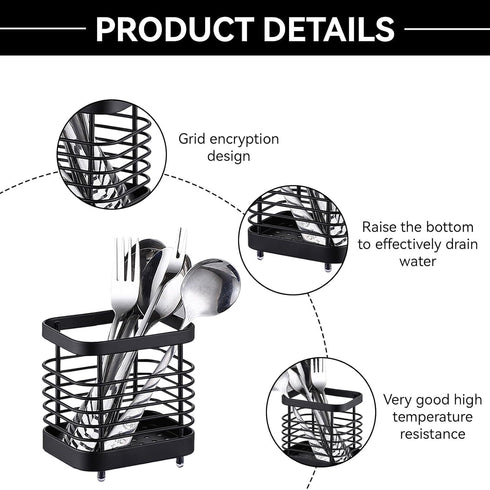 Stainless Steel Utensil Drying Rack, Silverware Draining Basket, Kitchen Dish Drying Rack (S-Black)