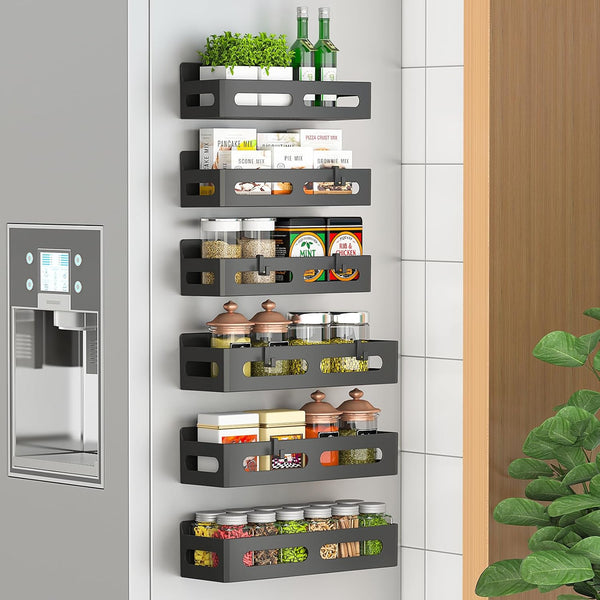 Sevenblue 6 Pack Strong Magnetic Spice Rack for Refrigerator, Multipurpose Magnetic Shelf
