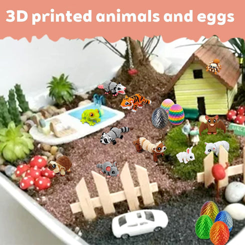 24 3D 1.5-2 Inch Pcs Mini Printed Animals in Sparkle Eggs - Articulated Animal Figurines with Multicolor Gradient