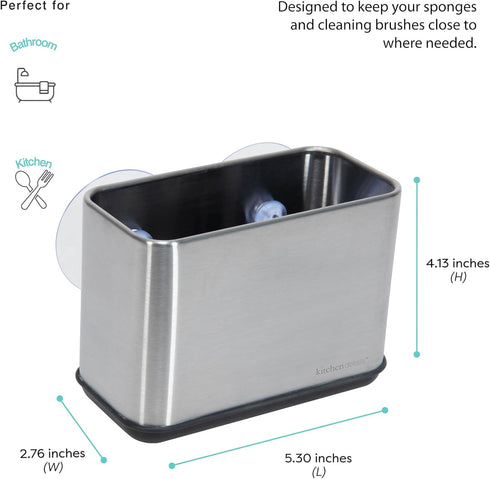 Kitchen Details Cup Sponge Holder/Basket - Space-Saving Stainless Steel Suction Sink Caddy for Kitchen or Bathroom