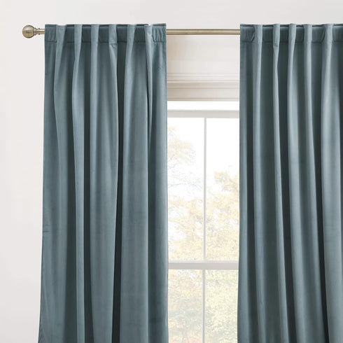 W42 L84 inches, 2 RYB Home Stone Blue Velvet Curtains - Blackout Curtains for Nursery Thermal Insulated Noise Reducing