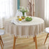 60 Inch) meioro Round Tablecloth Stripe Tassel Table Cloth Cotton Blend Dust-Proof Table Cover for Dining Circle Coffee