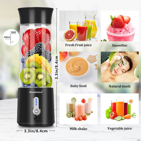 Portable Blender for Shakes and Smoothies, 500ml Electric Juicer, 4000mAh USB Rechargeable Fresh Juice Blender for