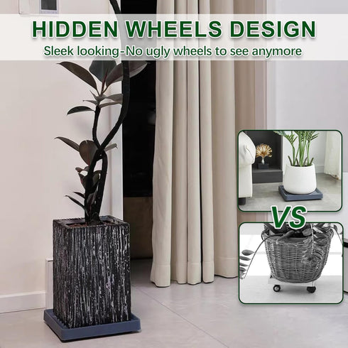 14.5 Inch Plant Saucer with Wheels, Heavy Duty Rolling Planter Caddy, Indoor Outdoor Plant Stand with Casters, Large