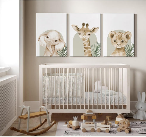 Tanmart 12x16 Inch Set 3 Animal Wall Art Pictures Baby Nursery Canvas Wall Art Decor Safari Animal Prints Jungle Kids