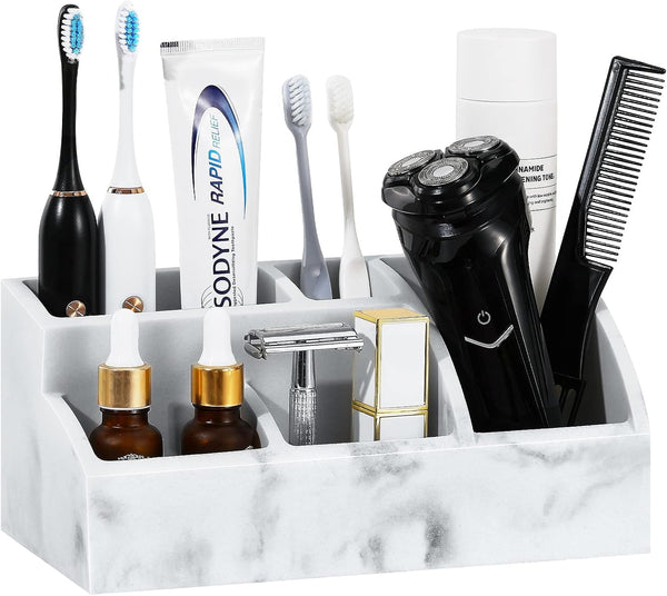Luxspire Electric Toothbrush Holders, Bathroom Organizer Countertop Caddy 5 Slots Resin Large