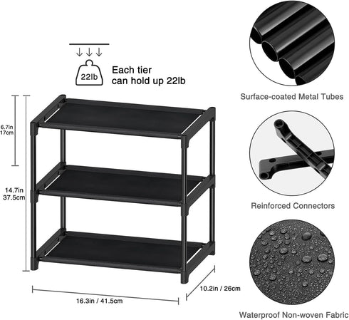 3 Tier Small Shoe Rack, Narrow Stackable Organizer Shelf for Kids Toddler Adult Shoe Storage, Free Standing