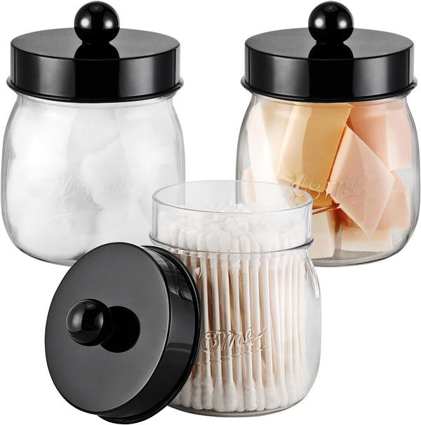 SheeChung 3 Pack Qtip Holder Bathroom Jar Set - Apothecary Mason Jar for Home Storage Organizer, Qtip Dispenser