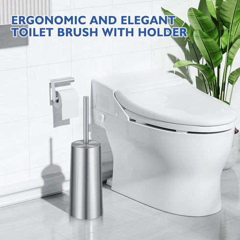 Wsedor 2 Pack Toilet Brush and Holder, Toilet Brush Stainless Steel, Toilet Bowl Brush for Bathroom Toilet-Ergonomic