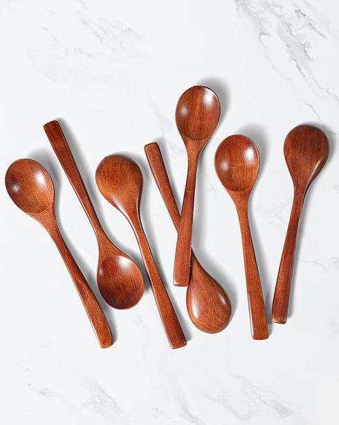7 Pcs Wooden Spoons for Eating, Small Serving Spoon for Honey, Tea, Coffee, Soup Wood Teaspoons for Cooking, Mixing