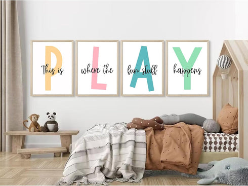 Baccone Set 4 8x10 Inch Kids Playroom Wall Art Playroom Wall Decor Kids Play Canvas Wall Art Play Sign Pictures Toddler