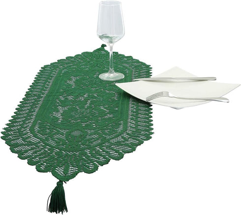rockcloud Lace Table Cloth Runner for Wedding Banquet Decorations, Christmas Party Decor, Green, 13 x 35 Inch