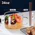Ramen Bowl Set, Glass Salad Bowl with Lid, 34oz Portable Ramen Cooker with Handle, Microwavable with Chopsticks