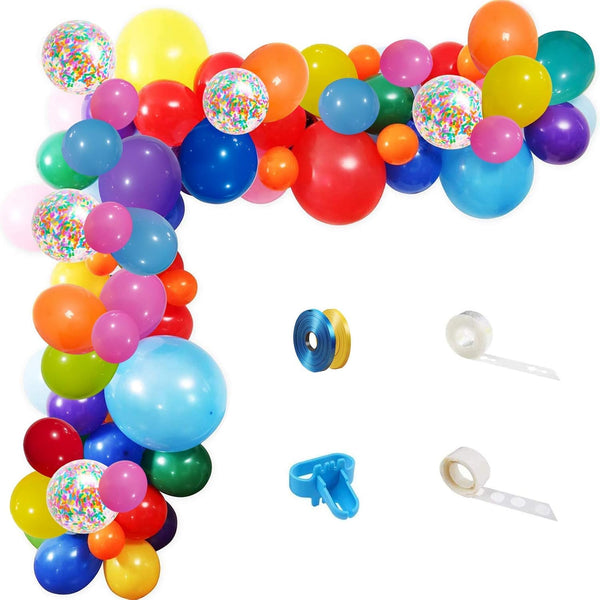 Rainbow Balloons Arch Garland Kit, 114 Pack - Assorted Multicolor Latex Balloons, Colorful Paper Confetti for Party