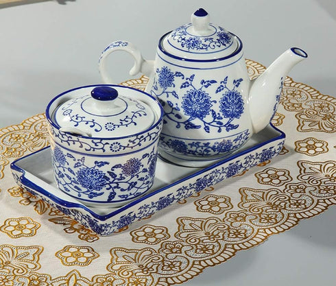 123Arts Flower Relief Ceramic Sugar Bowl, Spice Jar with Lid and Spoon, Seasoning Jar