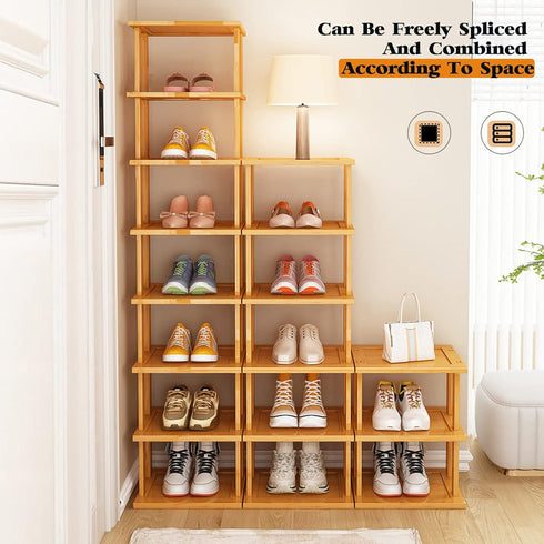 3Tier- Closet SAN HE Bamboo Shoe Rack Vertical Shoe Rack for Small Spaces, Tall Narrow Shoe Rack Organizer for Entryway