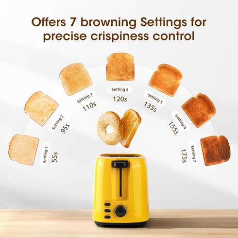 iSiLER 2 Slice Toaster, 1.3 Inch Wide Slot with 7 Shade Settings, Compact Bread Toaster with Removable Crumb Tray