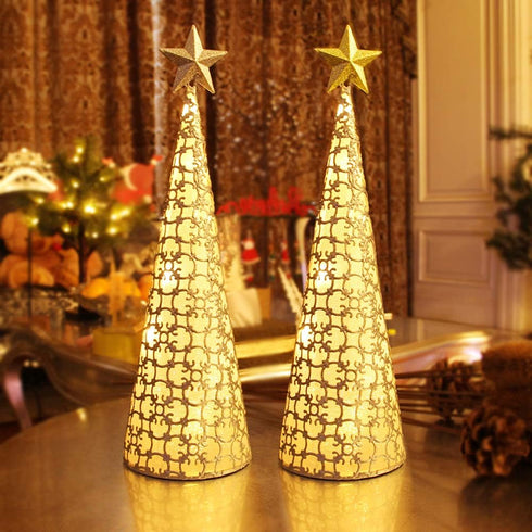 Juegoal Lighted Christmas Table Decorations with Star and 10 LED Lights, Indoor Xmas Holiday Tabletop Ornament Set