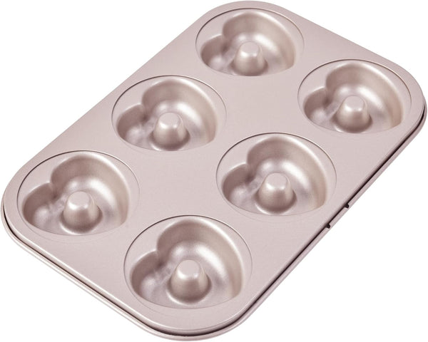 Heart Donut Pan, 6 Cavity Heavy Duty Steel Non-Stick Bundt Pans for Oven Baking (Champagne Gold)