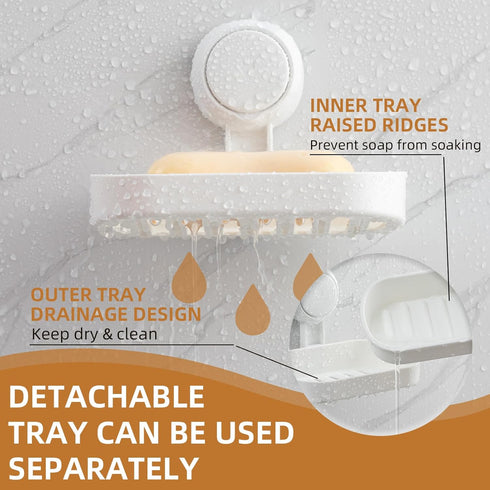 LEVERLOC Soap Dish Holder for Shower | Suction Cup Wall Mounted Self Draining Bar Soap Sponge Holder