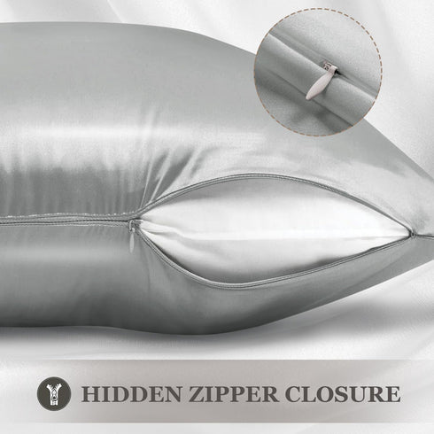 Adubor Silk Pillowcase - Mulberry Silk Pillow Case, 23 Momme, 900 Thread Count, Hidden Zipper (Queen, Dark Gray, 1PC)