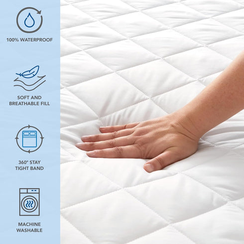 15 Arkwright Waterproof Mattress Pad Cover (Queen) in. Drop, Quilted Mattress Protector Cover, Breathable, Soft