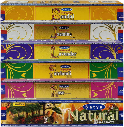 Satya Incense Sticks Variety Pack #1 - Incense Stick Holder Bundle with 6 Natural Series Fragrances