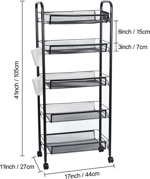 YESBAY 5 5-Layers) Fruit Vegetable Basket for Kitchen, Tier Fruit Vegetable Storage Basket, Stackable Metal Mesh