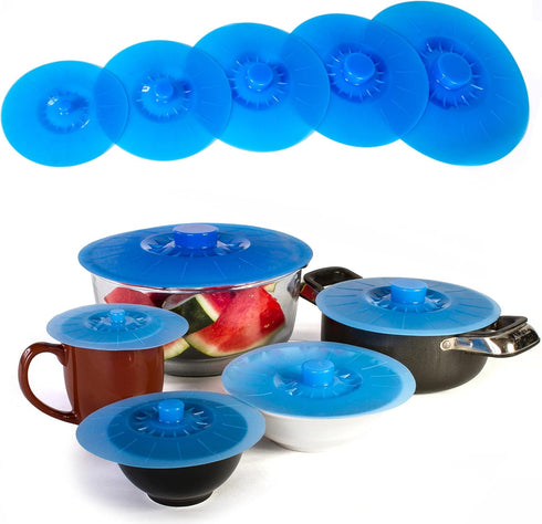 Kitchen + Home Silicone Suction Lids and Food Covers - Set of 5 for Various Sizes