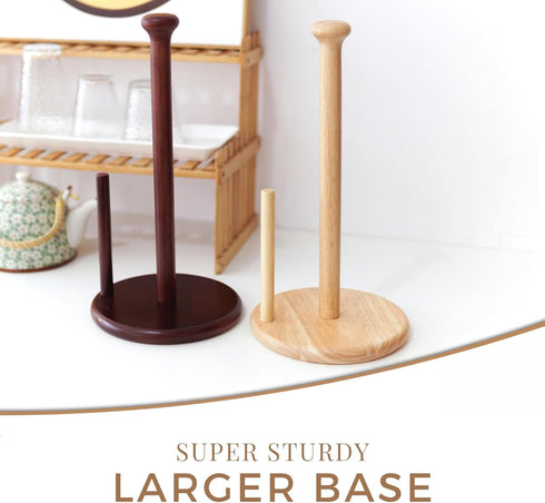 Paper Towel Holder, Large Base Dia 7" Wooden Natural Color Stand for Kitchen Bathroom, ZJ281Y