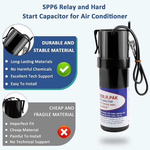 SPP6 Hard Start Kit for Air Conditioner, AC Hard Start Capacitor, Increases Starting Torque 500% for 4,000 to 120,000