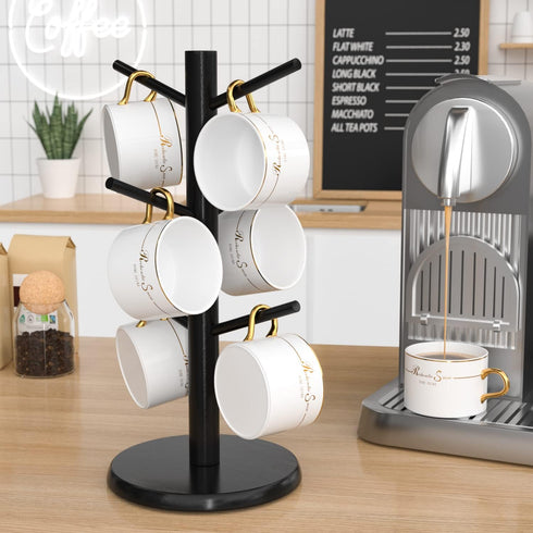 Wisuce Black Coffee Mug Tree, Bamboo Mug Holder for Countertop, Coffee Cup Stand Organizer
