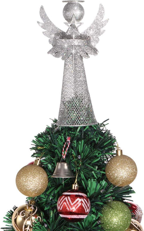 PRETYZOOM Christmas Silver Angel Tree Topper, Exquisite Glitter 3D Angel Figure Ornament for Party Home Xmas Tree