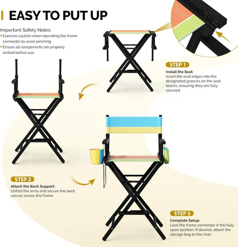 31" 250lb OmySalon Director's Chair Height Folding Portable w/Storage Pouch & Footrest, Makeup Artist Chair for Salon
