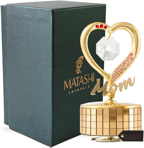 24K Matashi Gift for Her Gold Plated Music Box Plays Amazing Grace Elegant Home Decor Showpiece for Mom, Wife, Grandma