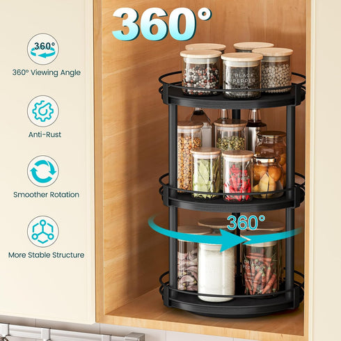 3 Countertop, Countertop 10.2" 10.2" 18.5", Snughome Lazy Susan Organizer, Tier Rotating Spice Rack for Turntable Lazy