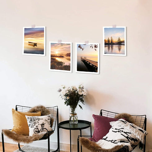 Color Play Lake Scene Wall Art - Sunset Nature Landscape Prints, Unframed 8x10 Inch 4 Piece Decor