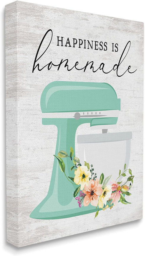 Stupell Industries Happiness is Homemade Phrase Floral Kitchen Stand Mixer Wall Art, Designed by Lettered and Lined, 16