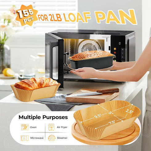 155Pcs 9x5 Inch Loaf Pan Liners, Disposable Bread Pan Liners, Non-Stick Loaf Pan Parchment Liners for Easy Cleanup