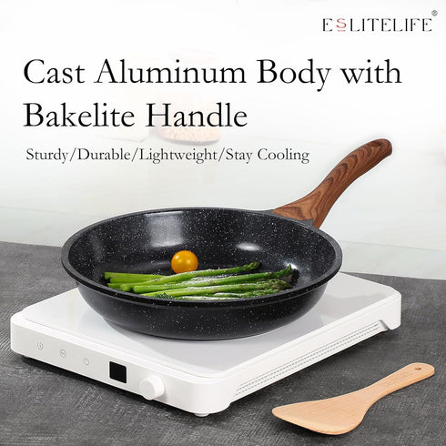 ESLITE LIFE Nonstick Ceramic Frying Pan Skillet, 8'' (Black), Non-Toxic, Compatible with All Stovetops, PTFE & PFOA Free