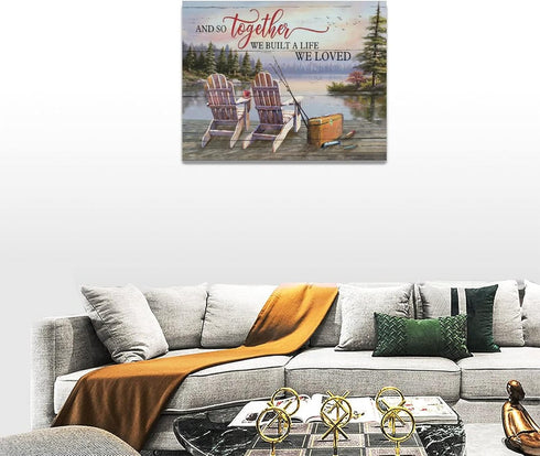 Fishing Wall Art, Farmhouse Lake Cabin Pictures Canvas Prints for Bathroom, Living Room, Bedroom 16"x12"