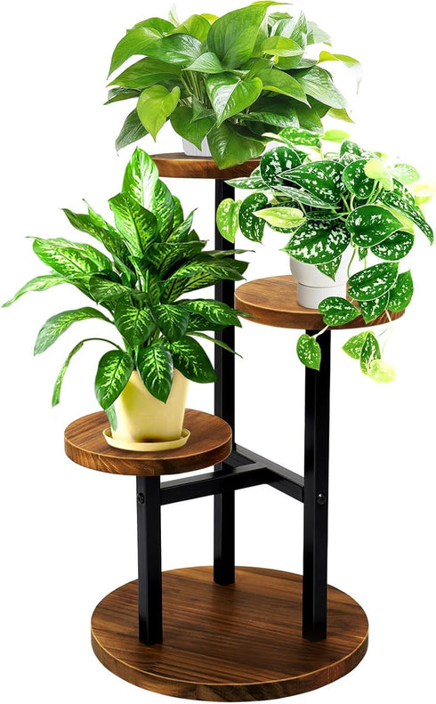 GEEBOBO 3 Tier Plant Stand Indoor, Metal Wood Plant Stands For Indoor