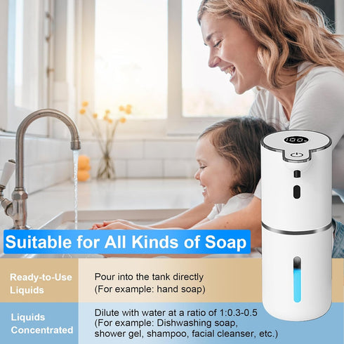 6-Level 12.8oz/380mL OHIFAST Automatic Liquid Soap Dispenser Touchless, USB Rechargeable Smart Hand Soap Dispenser