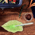 Green Leaf Shape Spoon Rest - Ceramic Spoon Holder for Stove Top, Farmhouse Decor with Wooden Spoon, 5.1 W x 7.5 L