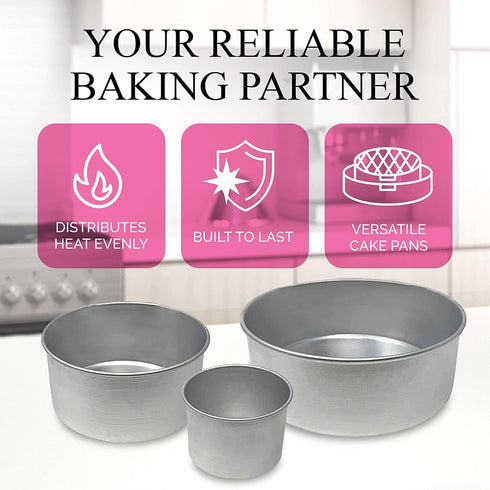 Aunt Shannon's Kitchen Tall Round Cake Pans - 4-inch, 6-inch, 8-inch Set for 3-Tiered Wedding or Birthday Cakes