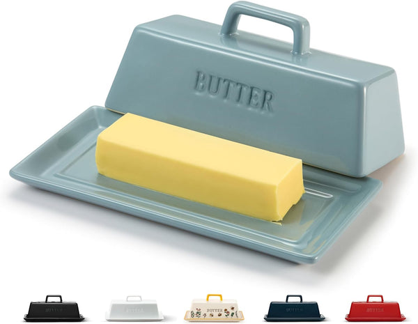 Butter Dish with Lid for Countertop, by Kook, Ceramic Dish Tray with