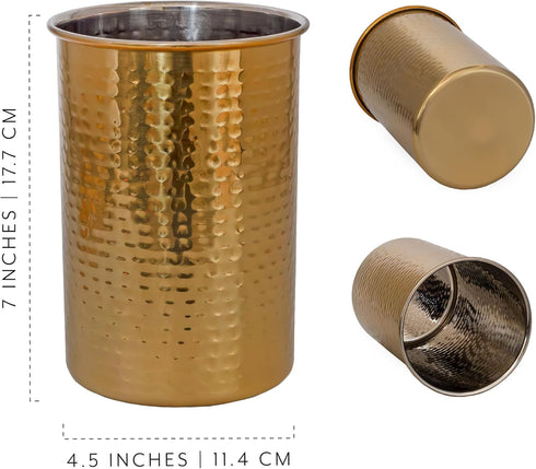 Darware Hammered Gold Kitchen Utensil Holder, 7-Inch Tool Caddy for Wooden Spoons, Spatulas, & More